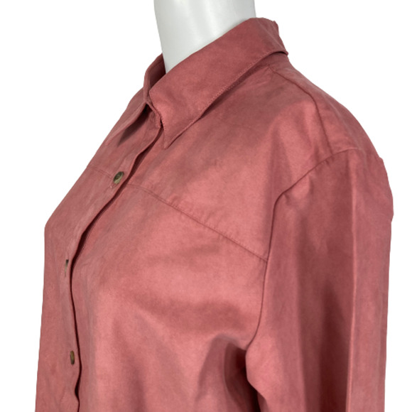 Joan‎ Rivers Shirt Womens Sz S Pink Microsuede Button Up Collared Blouse - Picture 2 of 13